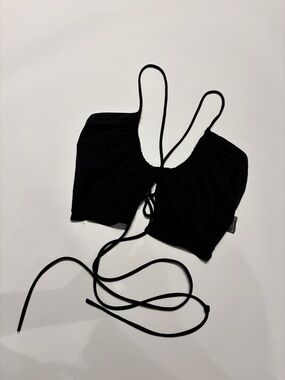 Tiger Mist Black Tie-Front Crop Top